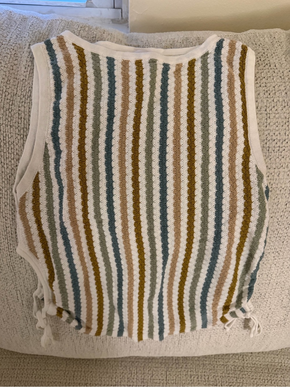 Striped Knit Sleeveless Tank Top in Cream, Teal & Mustard